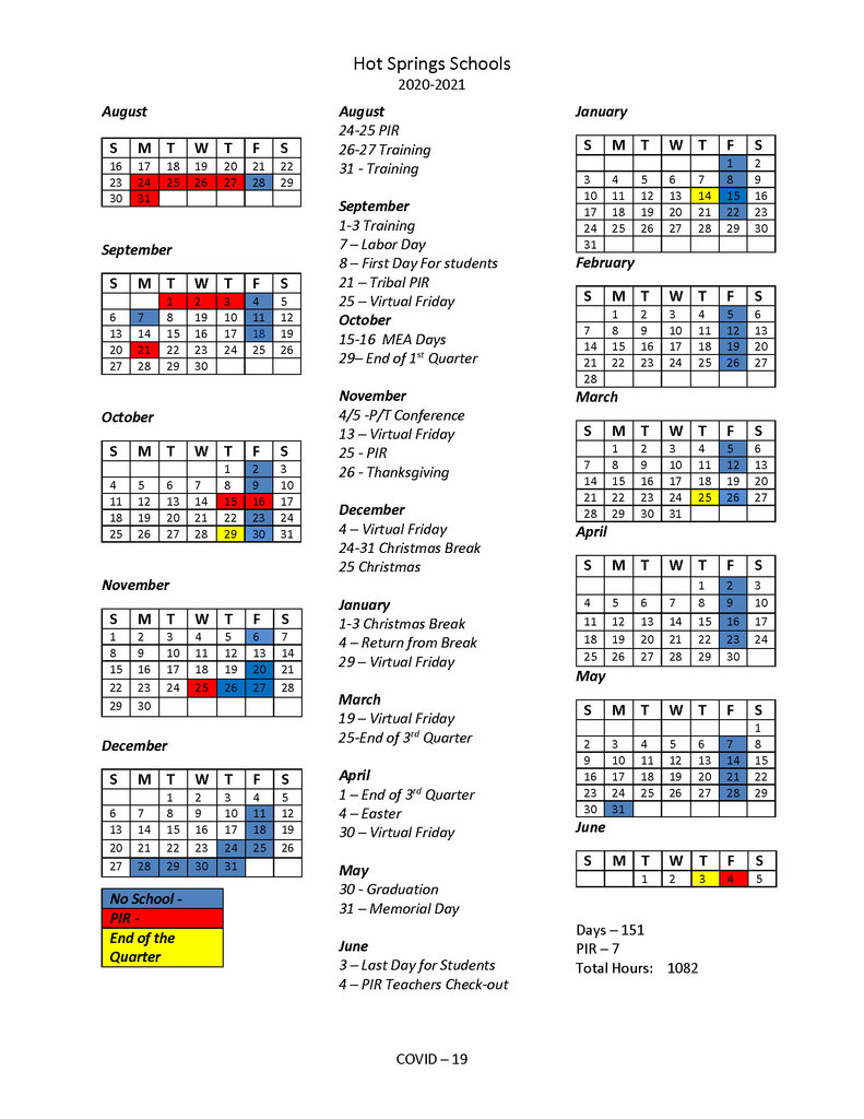 20-21 School Calendar